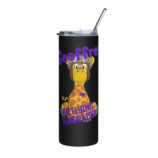 Flying Fund Raiser stainless steel tumbler in black — front — Giraffes On Tour